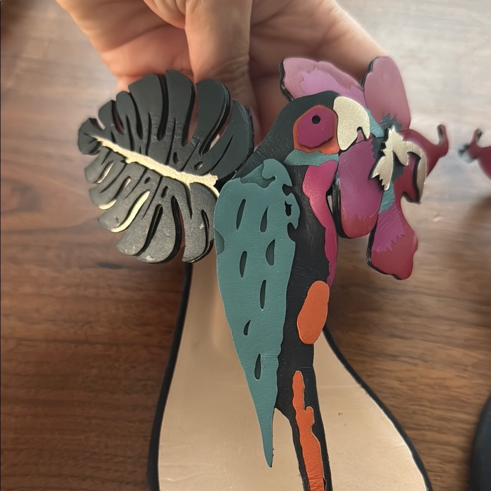 Valentino Garavani Black and Red Sandals with a bird, flower and leaf design EUC - Picture 5 of 13